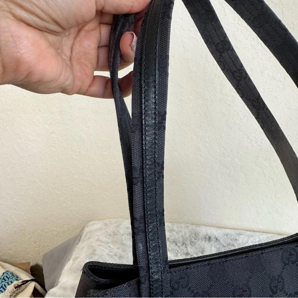 Gucci Gg Canvas / Denim Double Pocket Tote- Black  P0070